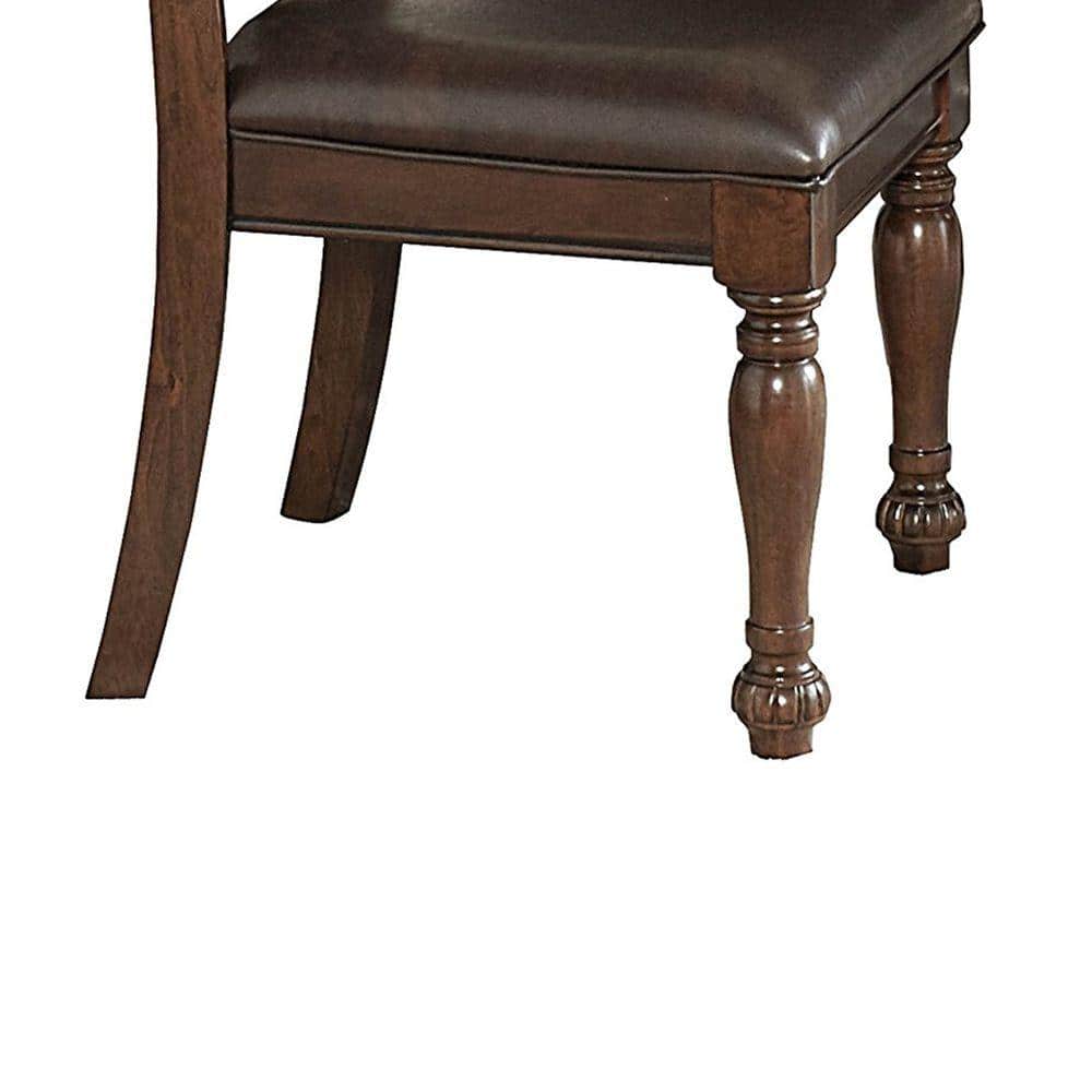 Cherry Brown & Dark Brown Faux Leather Upholstered Side Chair