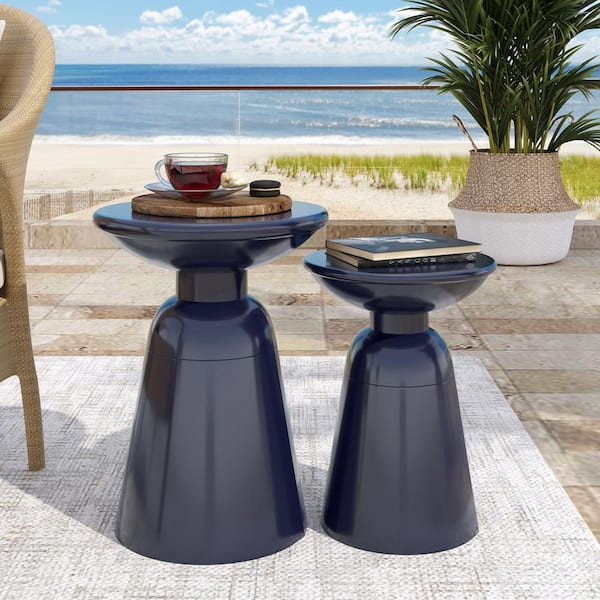 Outdoor Modern Round Metal Side Table, 16.25 in. Dia x 21 in. H