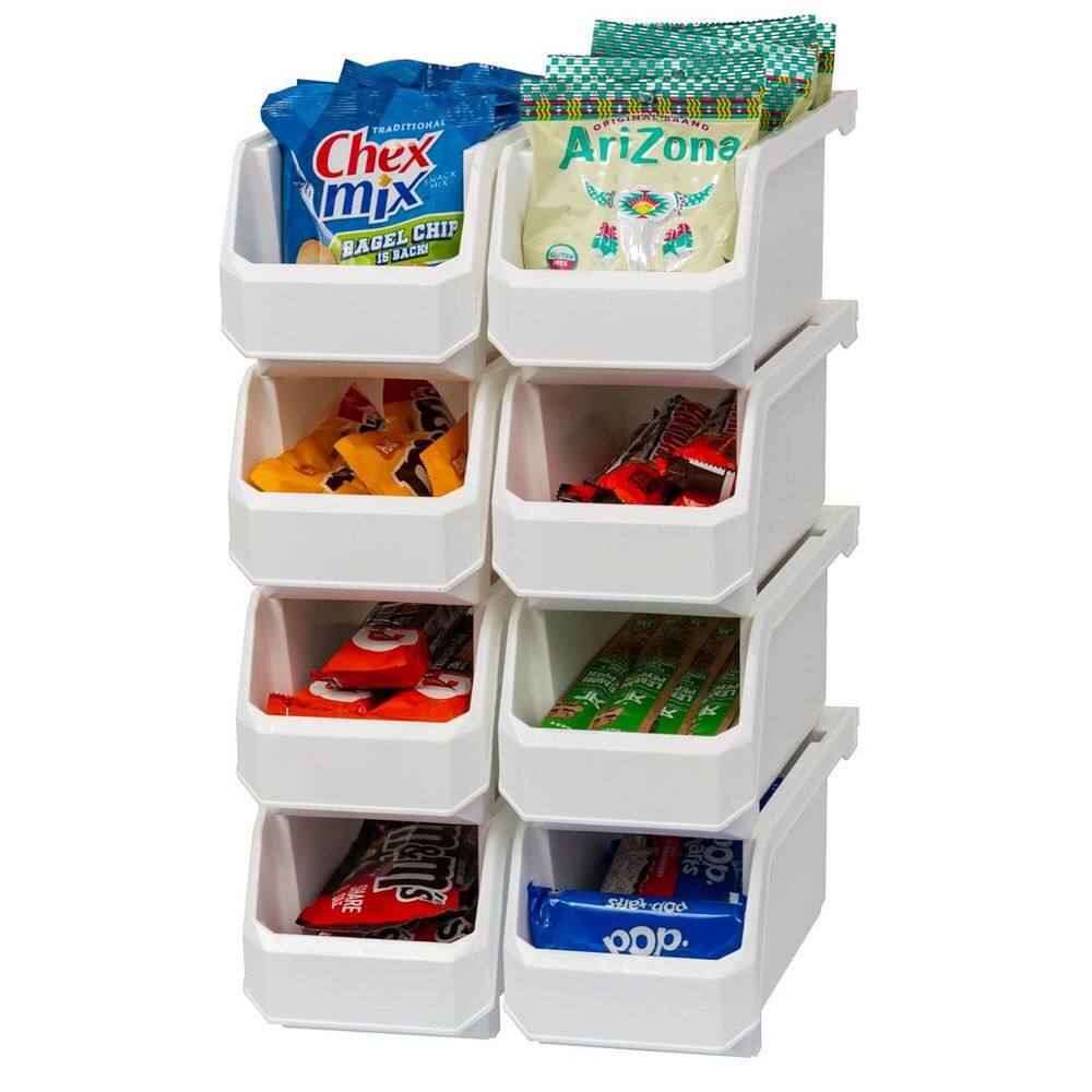 Plastic Stackable Storage Bin Containers for Organizing, Medium (11" x 5" x 5.5"), 8-Pack, White