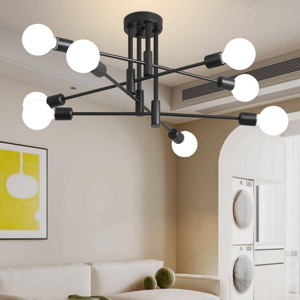 Deyidn 8-Light Vintage Black Linear Sputnik Chandelier Semi Flush