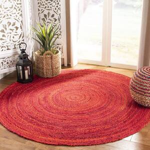 Red Cotton 6 ft. x 6 ft. Solid Color Indoor Round Area Rug