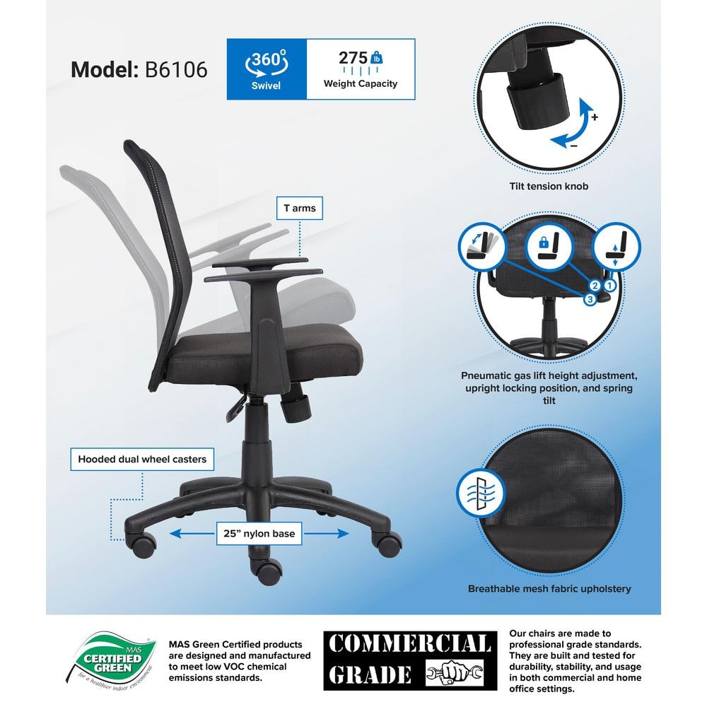 Black Mesh Swivel Office Task Chair with Arms