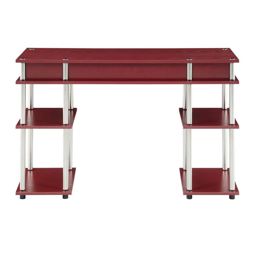 Dark Cranberry Red Wood Student Desk with Shelves