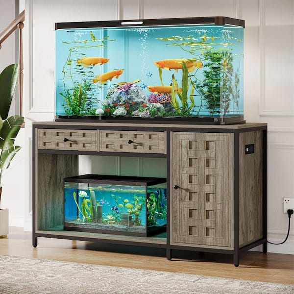 Alan Gray 31.5 in. H 55-75 Gallon Fish Aquarium Tank Stand Storage Cabinet Adjustable Shelves/2 Drawers/Power Outlets