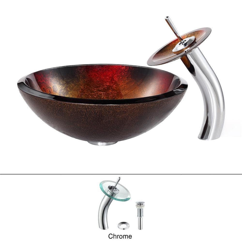 Elevated Mercury Glass 17" Vessel Bathroom Sink with Waterfall Faucet