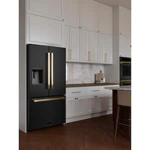 36 in. 3-Door French Door Refrigerator with Dual Ice Maker in Black Stainless Steel & Square Polished Gold Handles