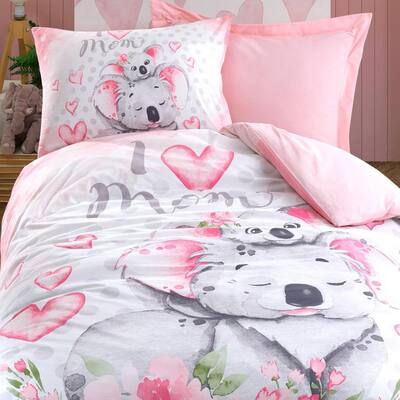 Pink Koala Bear Duvet Cover Set, Twin Size Duvet Cover, 1 Duvet Cover, 1 Fitted Sheet and 2 Pillowcases, Child Room Set