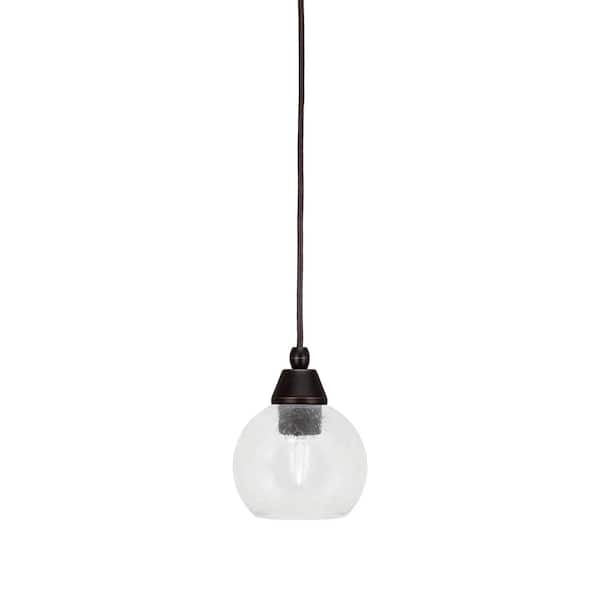 Unbranded Bryson 5.75 in. 1-Light Dark Granite Cord Pendant Light with 5.75 in. Clear Bubble Glass Shade, no bulb included