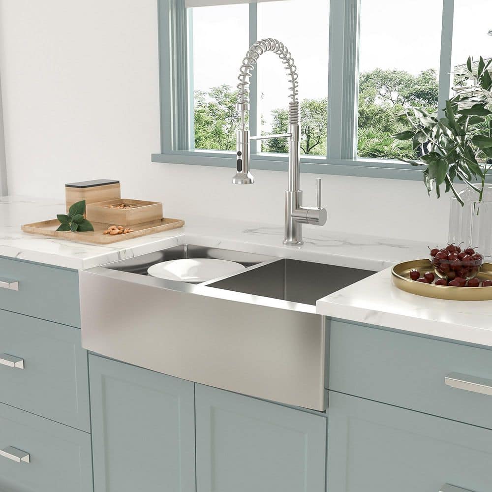 33'' Brushed Stainless Steel Double Bowl Farmhouse Kitchen Sink with Accessories
