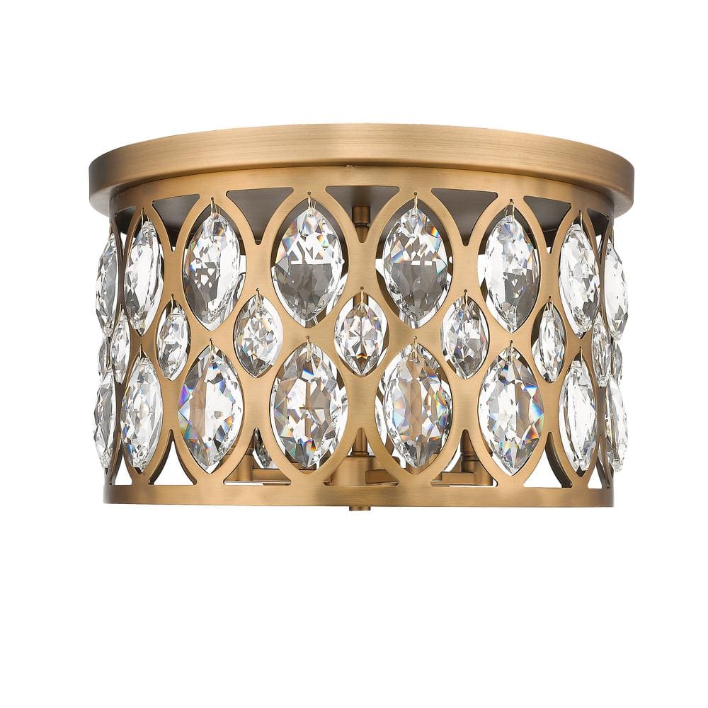 Heirloom Brass 15'' Crystal Accented Contemporary Flush Mount Light
