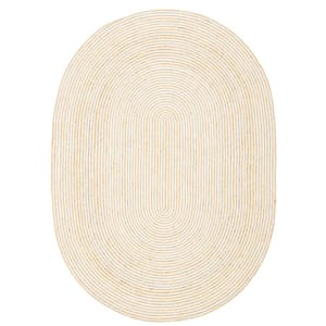 Braided Gold Ivory 4 ft. x 6 ft. Abstract Striped Oval Area Rug