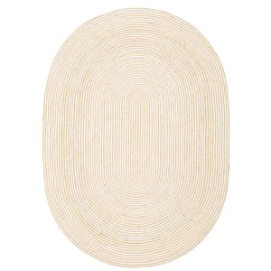 Braided Gold Ivory 5 ft. x 7 ft. Abstract Striped Oval Area Rug