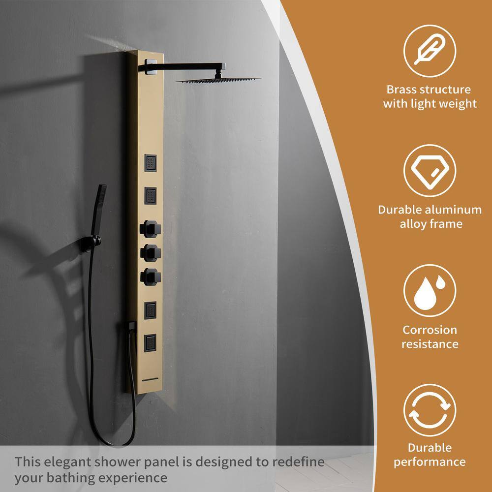 55'' Black and Gold Stainless Steel Shower Panel System