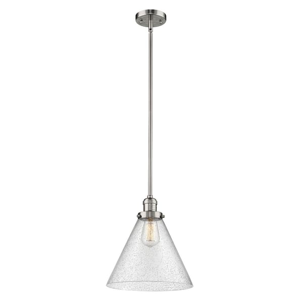 Innovations Cone 60-Watt 1-Light Polished Nickel Shaded Mini Pendant-Light with Seeded Glass Seeded Glass Shade