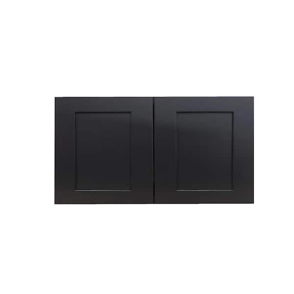 Shaker Assembled 30 in. x 24 in. x 12 in. Wall Cabinet with 2-Doors in Charcoal Black