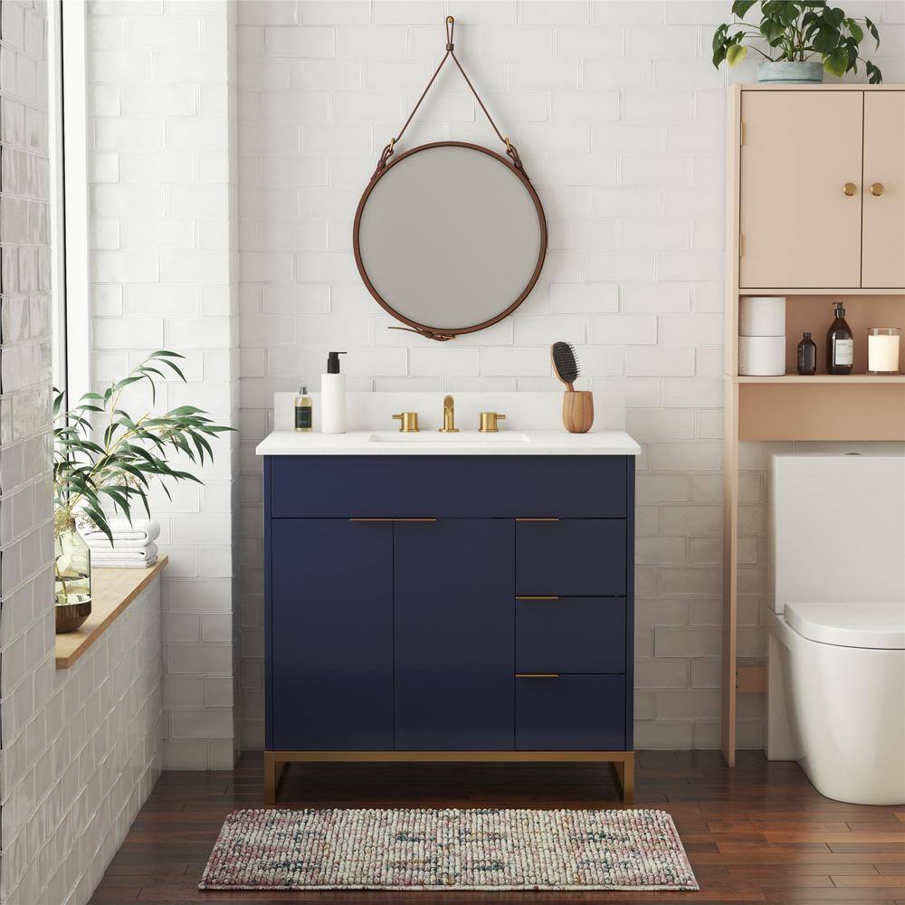 Leona 36" Navy and Gold Metal Bathroom Vanity