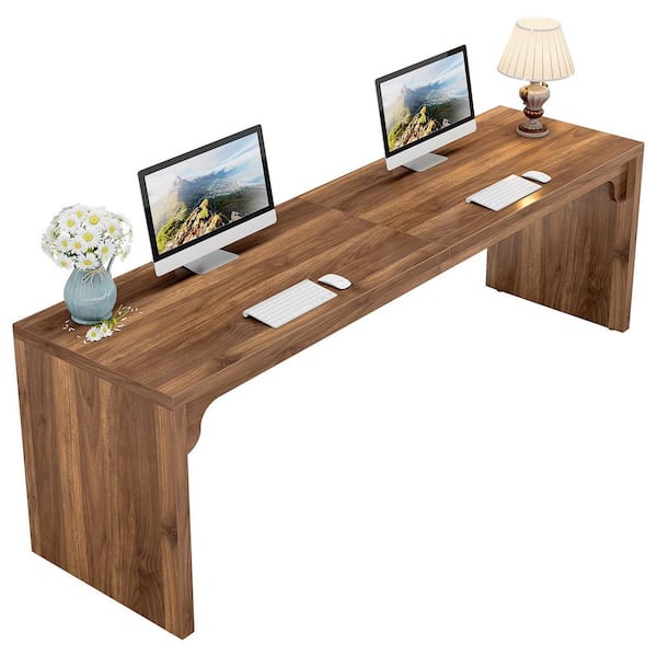 BYBLIGHT 78.7 in. Rectangle Medium Walnut Brown Wood Computer Desk