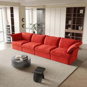 162.98 in. Wide Flared Arm Linen Down-Filled Deep Seat Modular Sofa Free Combination in Red
