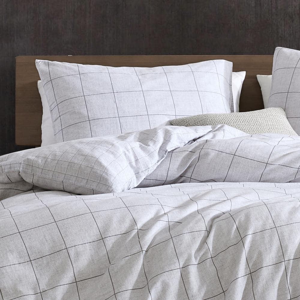 Holden Grid Grey Cotton Full/Queen Duvet Cover Set