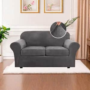 Gray 3-Piece Real Velvet Plush Stretch Sofa Covers, Loveseat Slipcover, Couch Covers for 2-Cushion Sofa