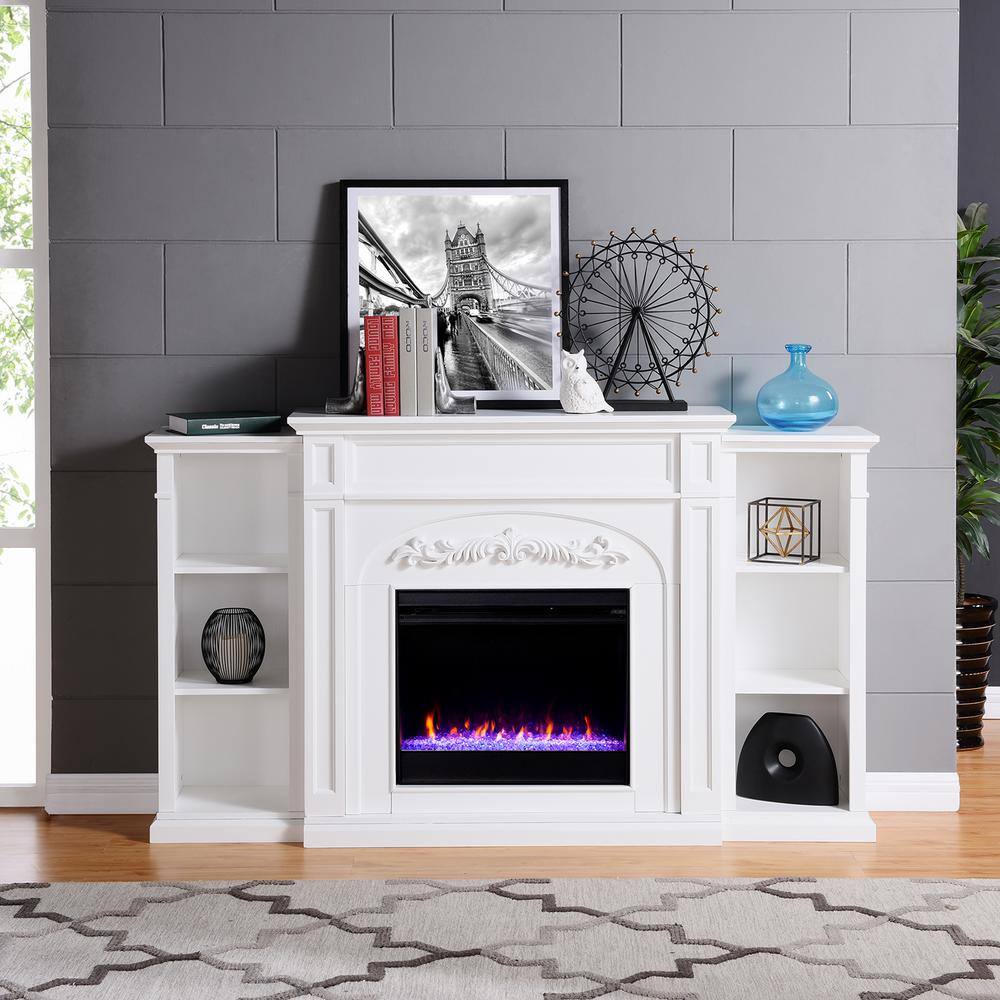 Southern Enterprises Overton Color, Southern Enterprises Griffin Electric Fireplace With Bookcases Ivory