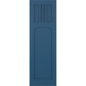 True Fit 15 in. x 32 in. Flat Panel PVC San Miguel Mission Style Fixed Mount Shutters Pair in Sojourn Blue