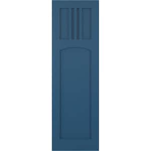 15 in. x 77 in. PVC True Fit San Miguel Mission Style Fixed Mount Flat Panel Shutters Pair in Sojourn Blue