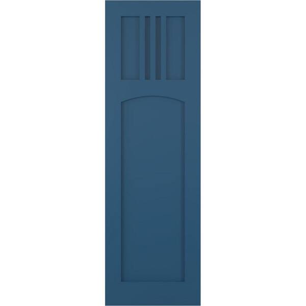 Ekena Millwork 18 in. x 41 in. PVC True Fit San Miguel Mission Style Fixed Mount Flat Panel Shutters Pair in Sojourn Blue