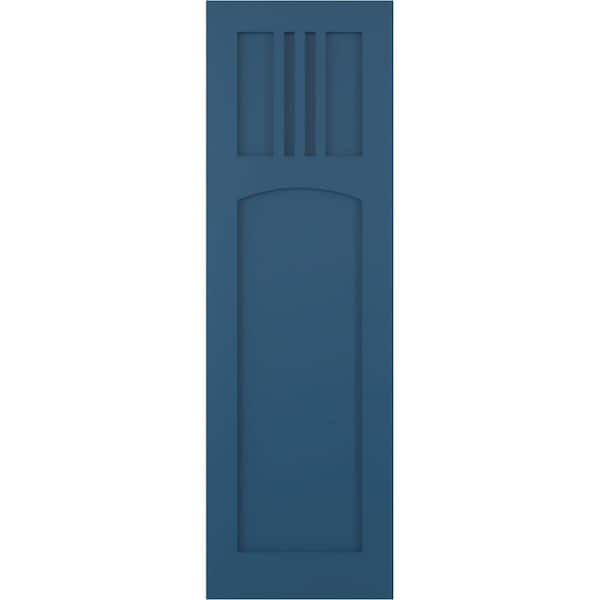 Ekena Millwork 18 in. x 73 in. PVC True Fit San Miguel Mission Style Fixed Mount Flat Panel Shutters Pair in Sojourn Blue