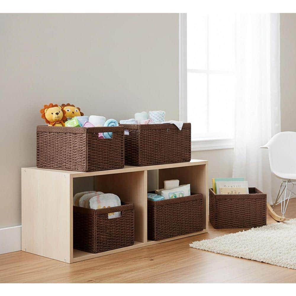 2-Pack Dark Brown Wicker Storage Baskets with Handles (13.4×7.1