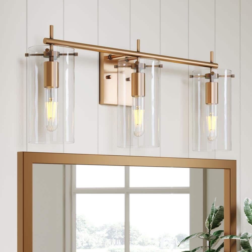 Nathan James Heidi 26 in. 3-Light Bathroom Vanity Light Fixture with Gold  Metal Frame and Clear Glass Shade for Bathroom and Vanity 13101 The Home  Depot