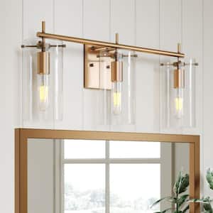 Heidi 26 in. 3-Light Bathroom Vanity Light Fixture with Gold Metal Frame and Clear Glass Shade for Bathroom and Vanity