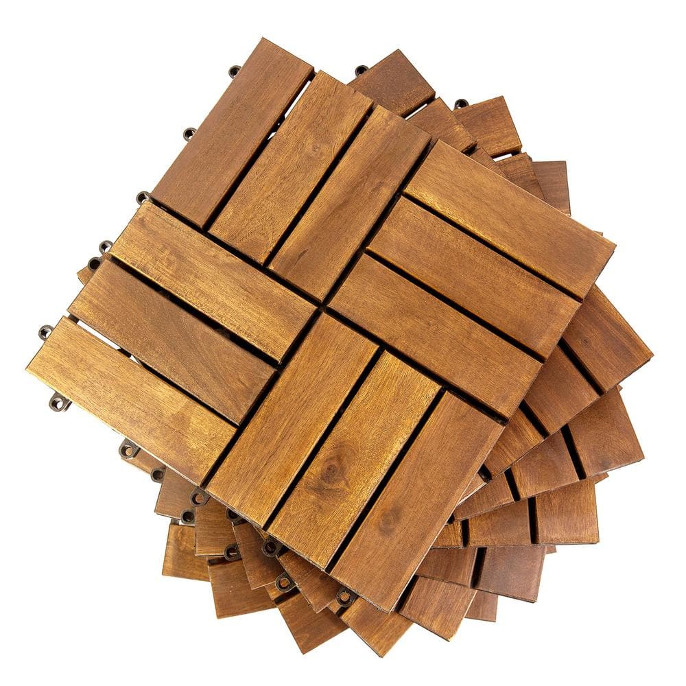 12 in. x 12 in. Acacia Wood Interlocking Flooring Deck Tile Sample Checker Pattern Brown price history on PriceWatchPro