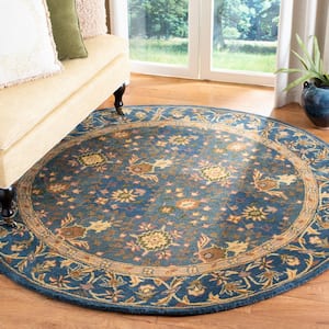 Antiquity Blue 4 ft. x 4 ft. Round Border Geometric Floral Area Rug