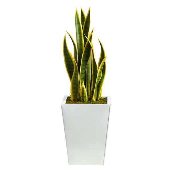 Nearly Natural 31in. Sansevieria Artificial Plant in Black Metal Planter