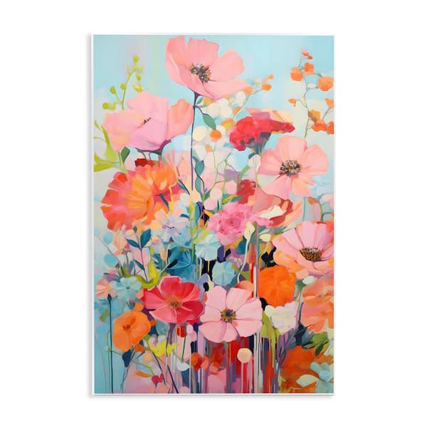 Stupell Industries Abstract Flowers on Blue by LSR Design Studio Unframed Nature Graphic Art Print 19 in. x 13 in.
