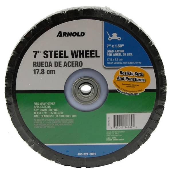 Arnold 7 in. x 1.5 in. Universal Steel Wheel with Shielded Ball Bearings for Extended Life