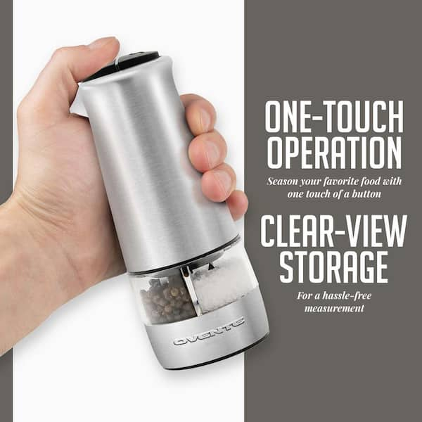 OVENTE Stainless Steel Silver 2-in-1 Automatic Electric Salt and Pepper  Grinder, Battery Operated, 6 AAA SPD121S - The Home Depot