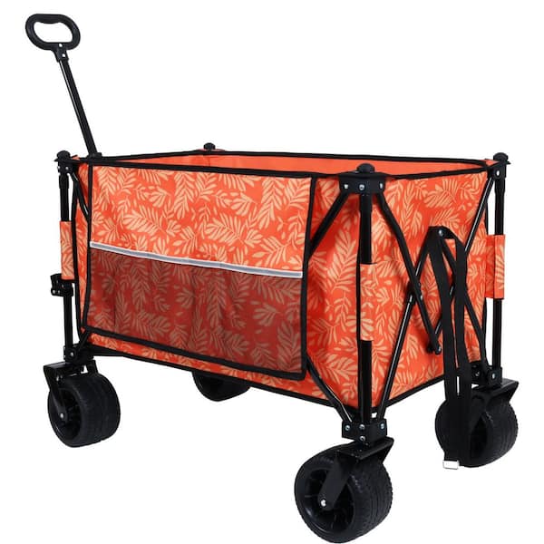 15 cu. ft. Steel Folding Utility Wagon with Picnic Mat,Weelbarrow for Camping,Gardening,Beach & Sports Gear