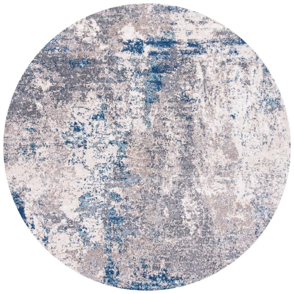 SAFAVIEH Aston Gray/Navy Doormat 3 ft. x 3 ft. Abstract Distressed Geometric Round Area Rug