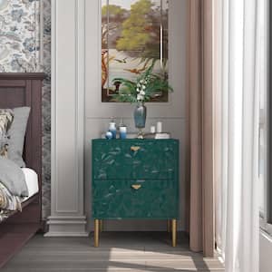 Green 2-Drawer Wood Nightstand with Tapered Support Legs