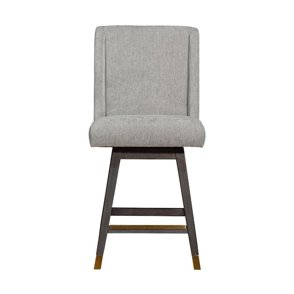 HomeRoots 26 in. Gray and Brown High Back Wood Bar Chair with Upholstery Seat