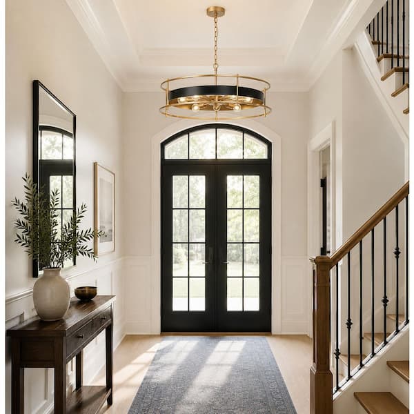 Zevni Modern Farmhouse 31.6 in. W 8-Light Black and Gold