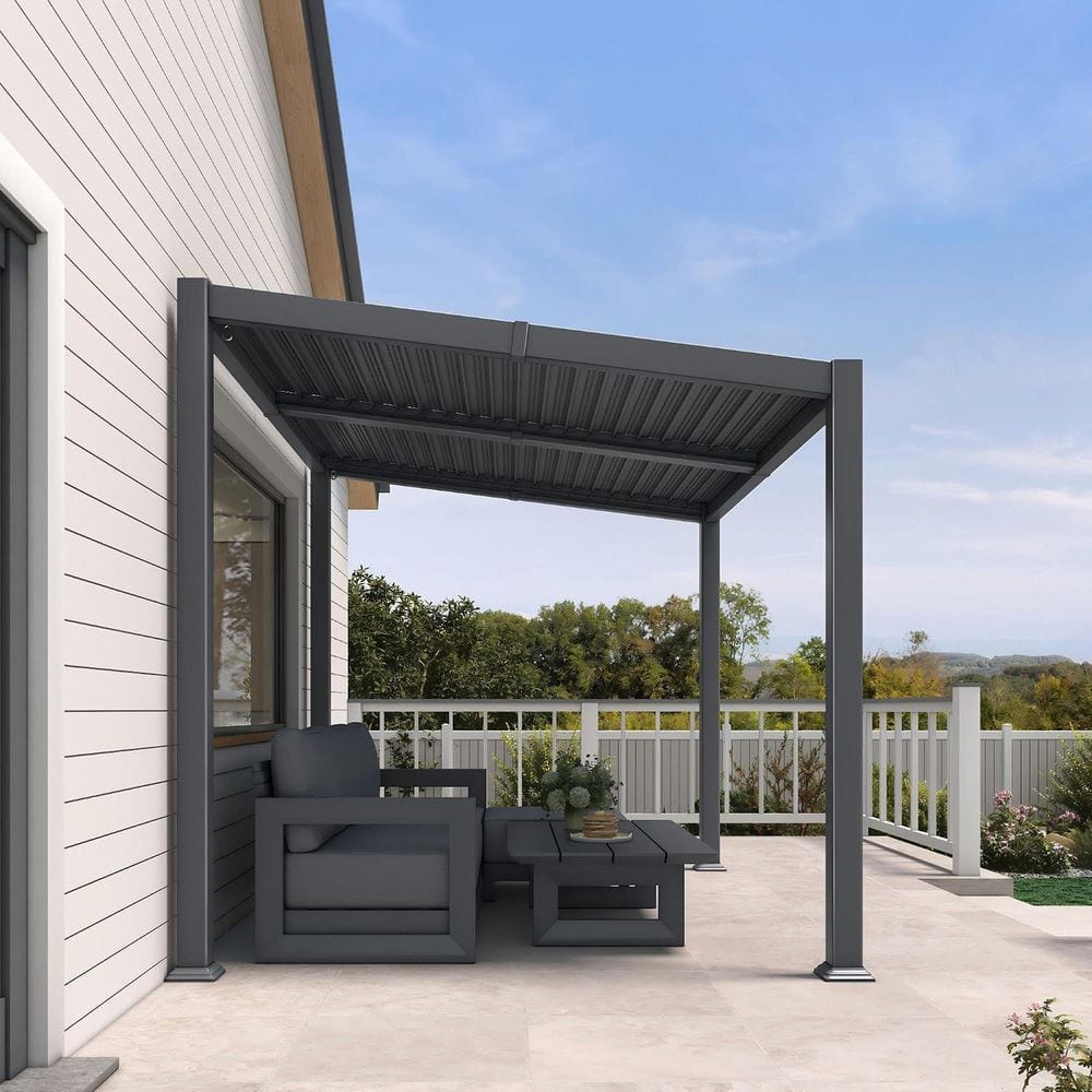 8 ft. x 10 ft. Grey Aluminum Outdoor Sloping Roof Louvered Pergola with Individual Adjustable Sunshade Roofs price history on PriceWatchPro