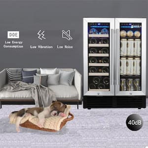 24 in. 19-Bottle Wine and 57 Can Beverage Cooler Built-In Dual Zone Wine Refrigerator with Temperature Memory Function