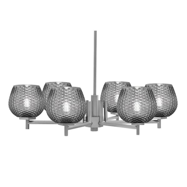 Unbranded Bridgewater 30 in. 6 Light Graphite Chandelier with 6 in. Smoke Textured Glass Shades, No Bulbs Included