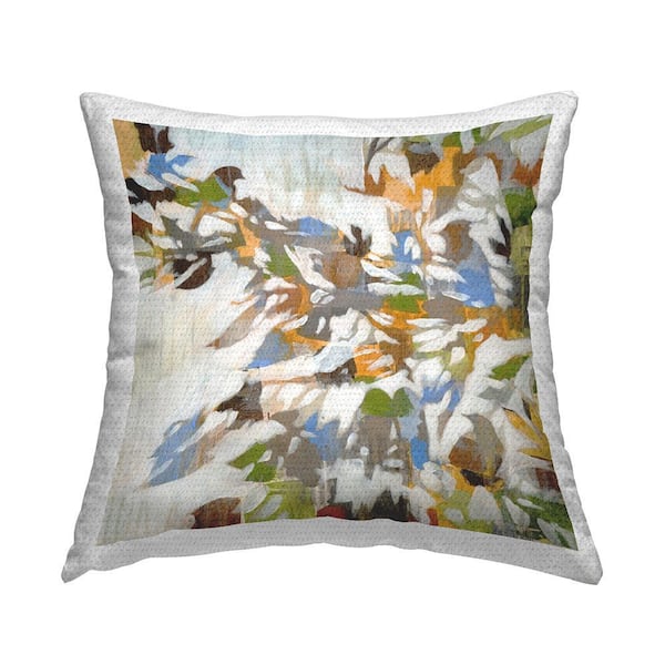 Abstract Birds on Branches Multi-Color Square Outdoor Throw Pillow