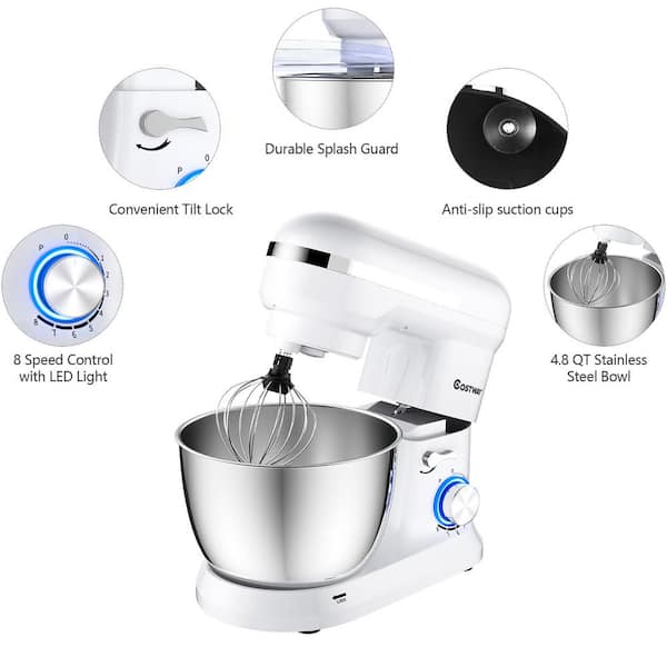 White Commercial 8 Quart Stand Mixer with Bowl Guard