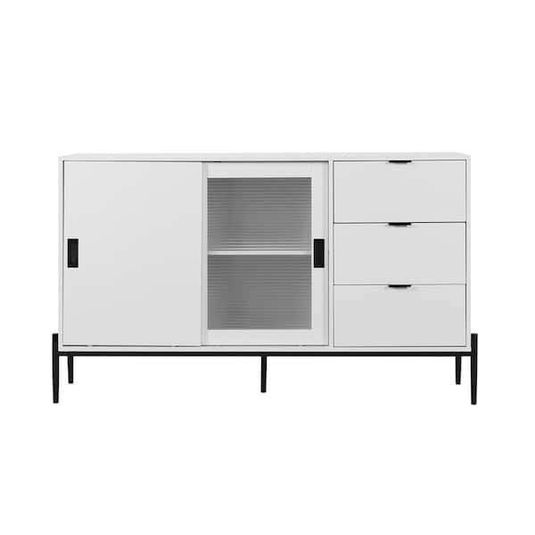 Tileon Modern Featured Storage Cabinet Sideboard with Glass Sliding Door and 3 Drawers