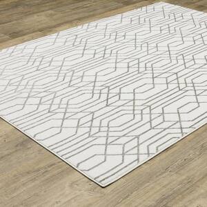 Monticello White/Gray 5 ft. x 8 ft. Geometric Trellis Polyester Indoor Area Rug
